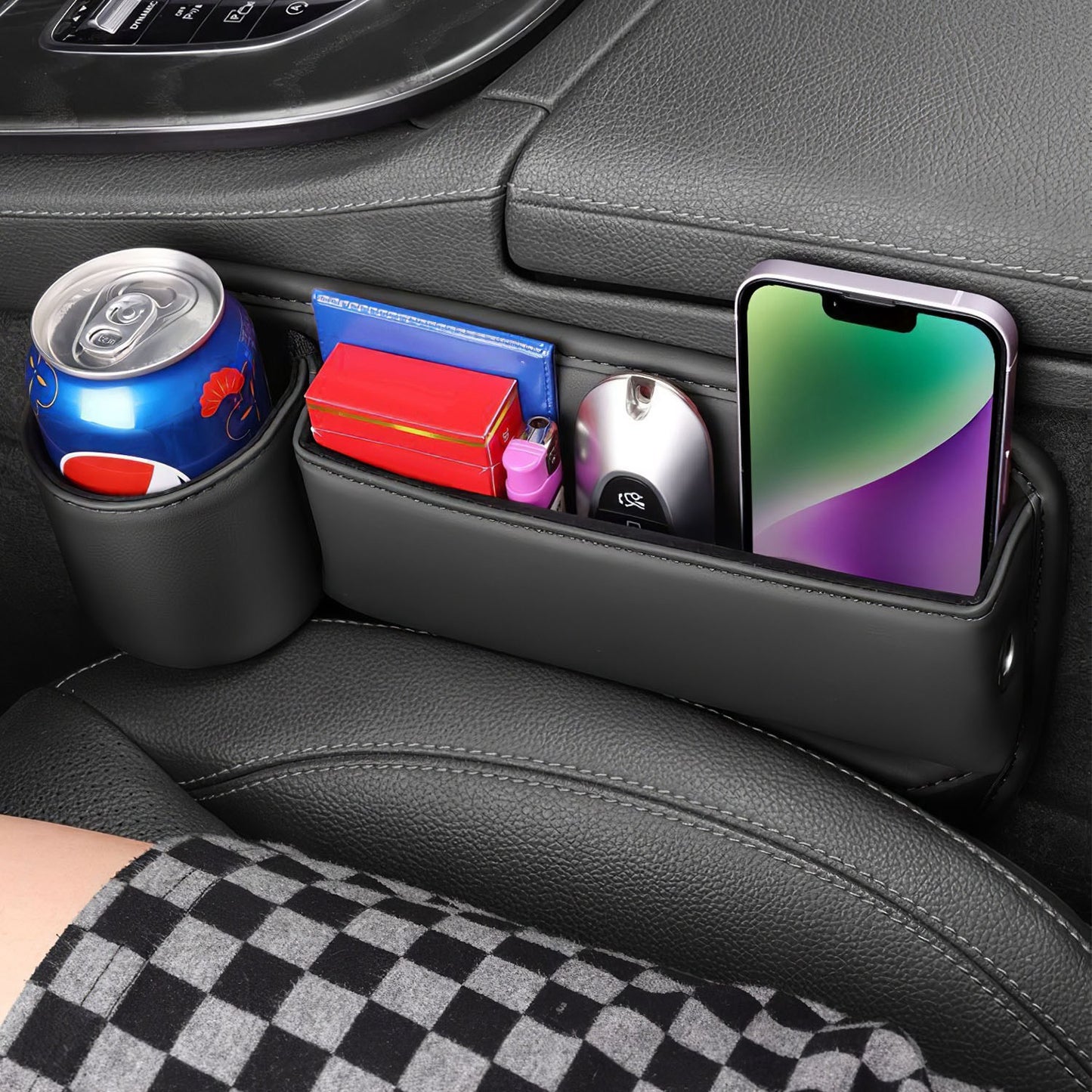 2 Pack Car Seat Gap Filler Organizer Car Leather Cup Holder Gap Bag Universal Car Seat Storage Black For Placing Keys Cards Phones Drinks Lipstick