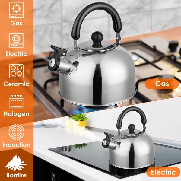 2.1Quarts Stainless Steel Whistling Tea Kettle Stovetop Induction Gas Teapot With Insulated Handle Camping Kitchen Office