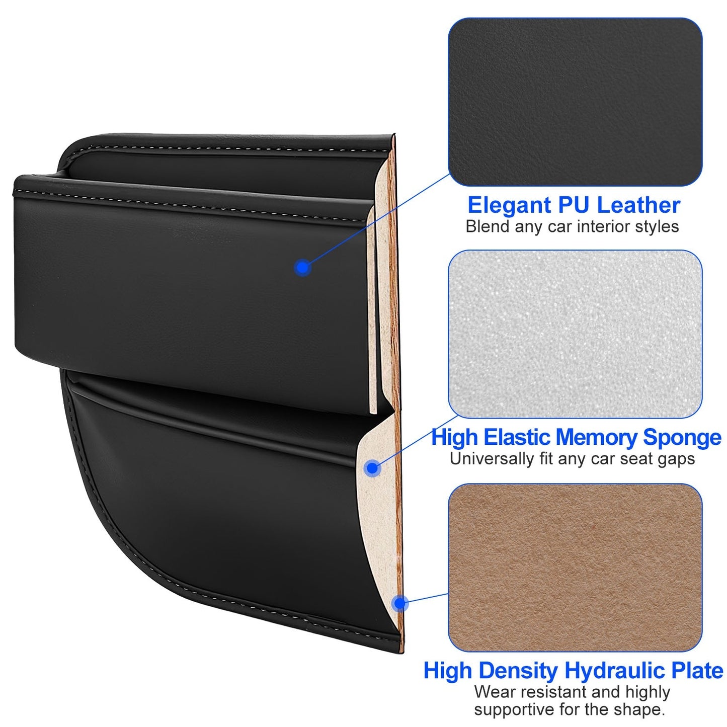 2 Pack Car Seat Gap Filler Organizer Car Leather Cup Holder Gap Bag Universal Car Seat Storage Black For Placing Keys Cards Phones Drinks Lipstick