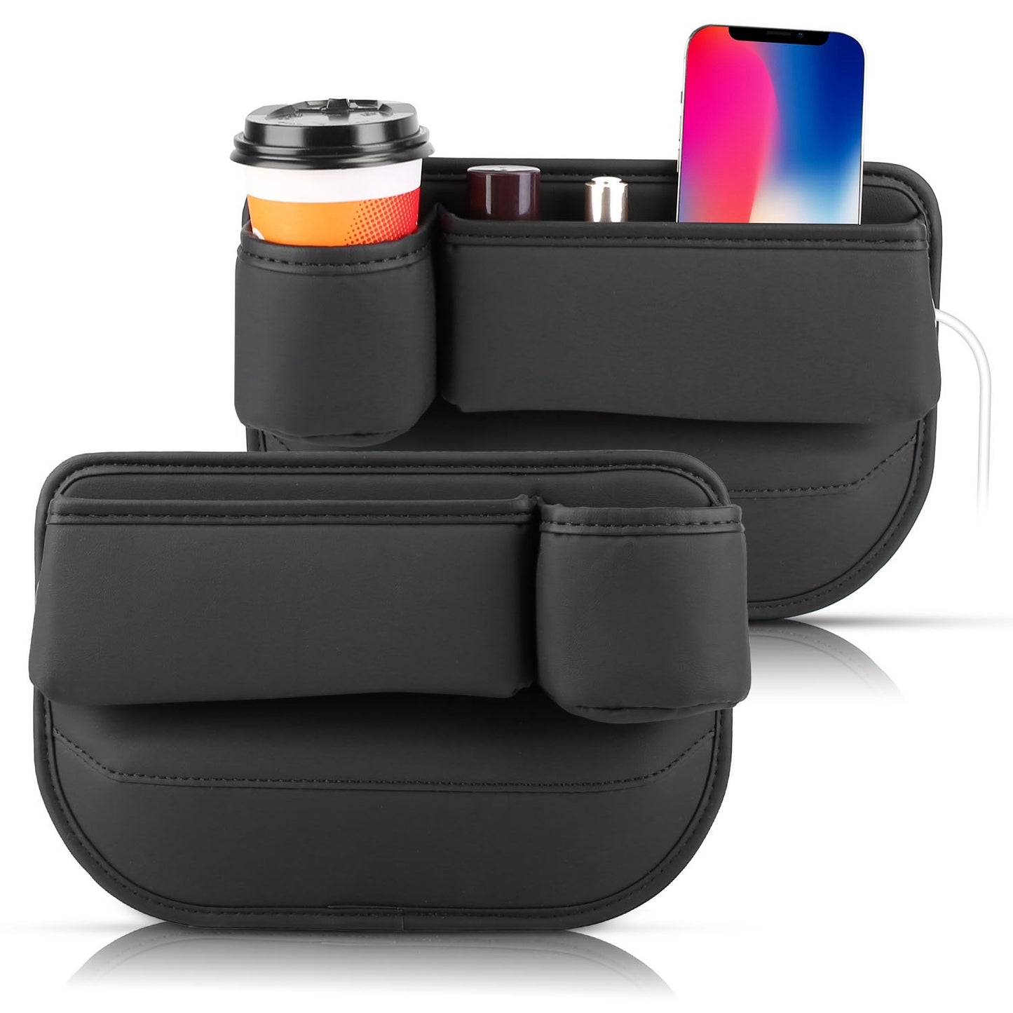 2 Pack Car Seat Gap Filler Organizer Car Leather Cup Holder Gap Bag Universal Car Seat Storage Black For Placing Keys Cards Phones Drinks Lipstick