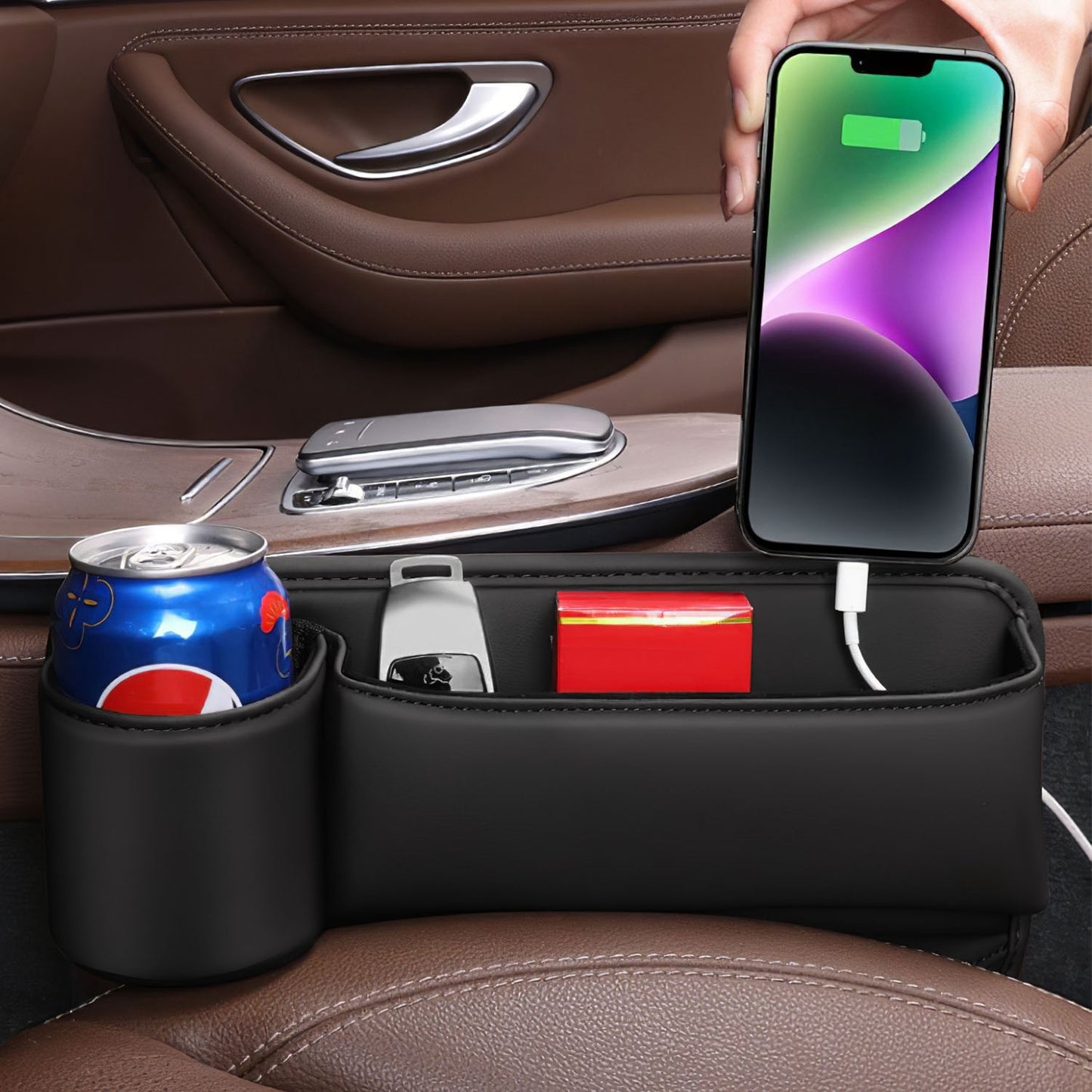 2 Pack Car Seat Gap Filler Organizer Car Leather Cup Holder Gap Bag Universal Car Seat Storage Black For Placing Keys Cards Phones Drinks Lipstick